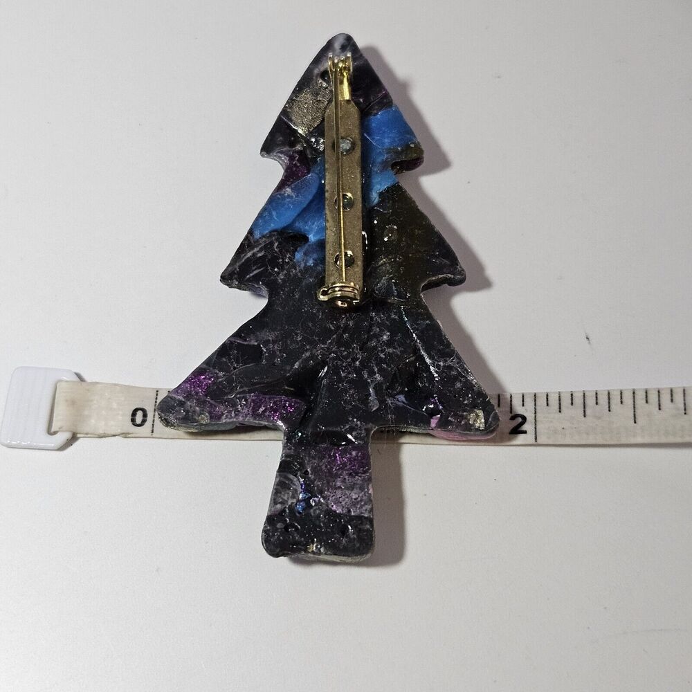 *Sale* Diana's Artistic Boho Swirly Purple, Gold And Green Christmas Tree Brooch - Picture 4 of 9